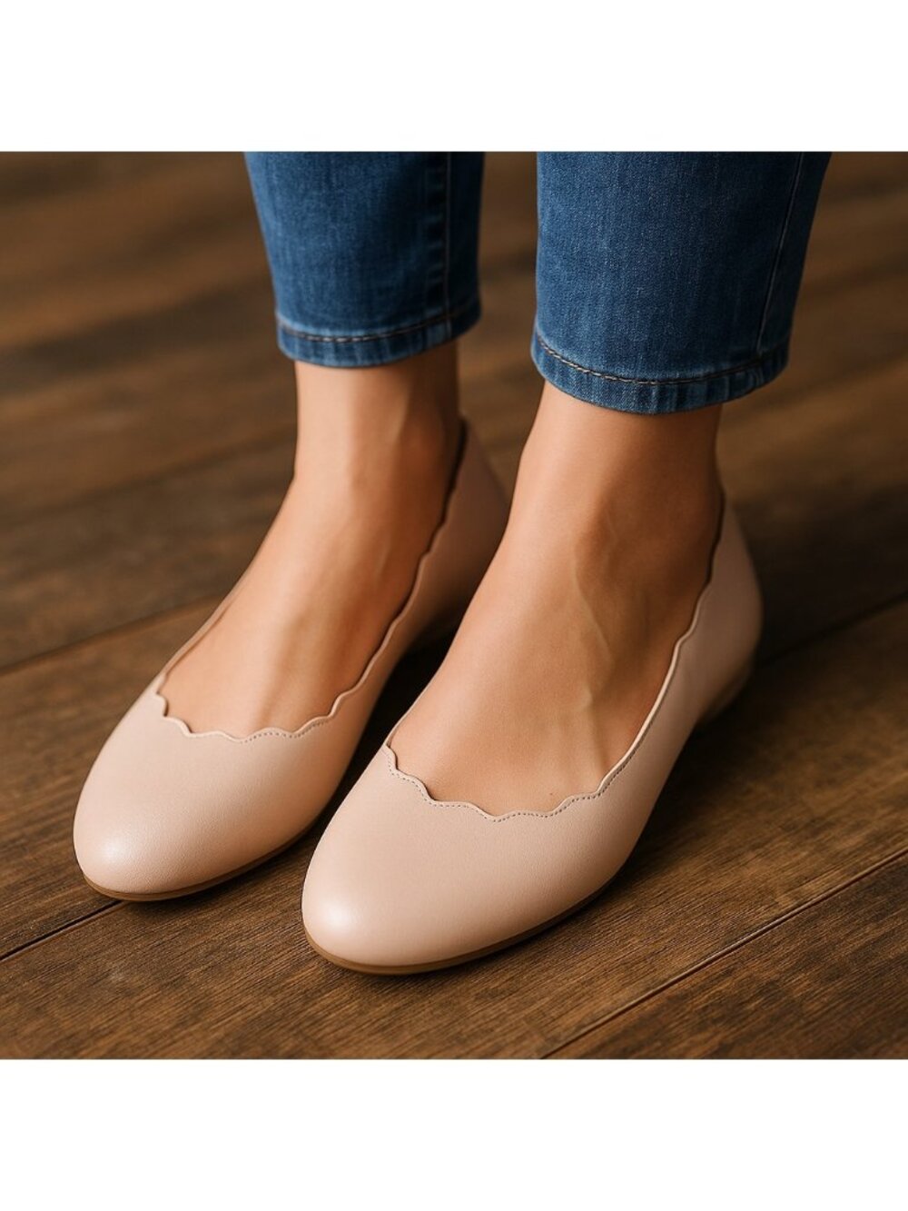 Lauren Conrad Dex Blush pink round toe scalloped flats Size 8